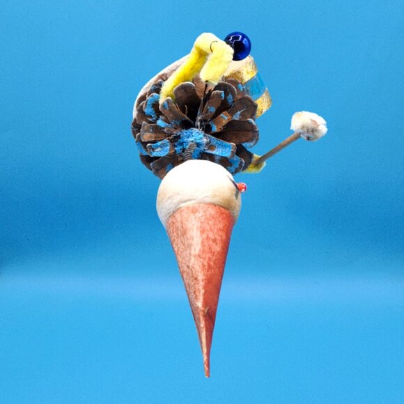 Vintage Bobblehead Elf Japan Pinecone Spun Cotton Foil Horn Mercury Glass 1950s - Picture 8 of 10